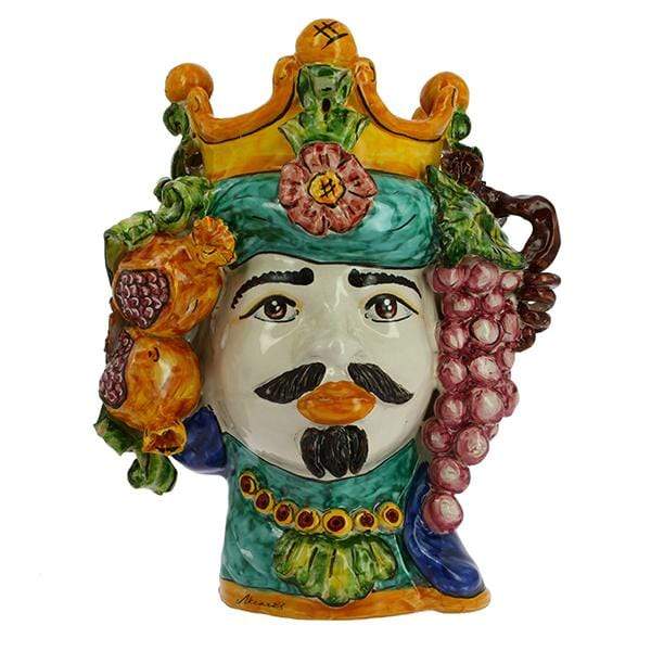 VASO TESTA DI MORO RE UOMO LUSSO DECORO FRUTTA CERAMICA CALTAGIRONE D. 25X32 - Dolci pensieri gift