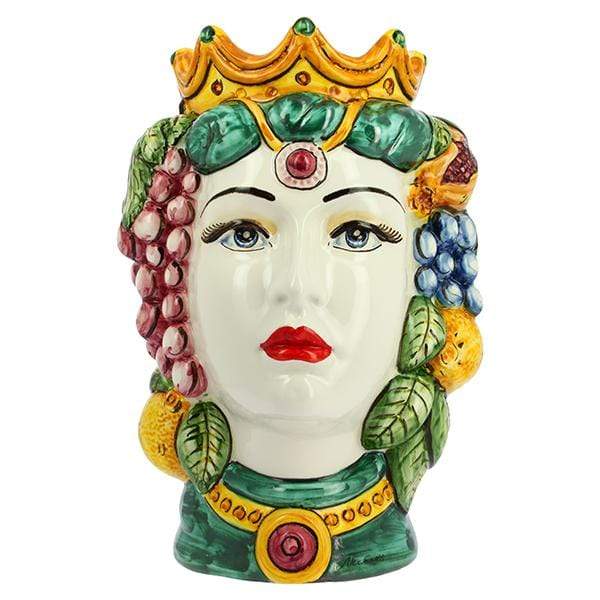 VASO TESTA DI MORO REGINA DECORO FRUTTA CERAMICA CALTAGIRONE D. 26X35 - Dolci pensieri gift