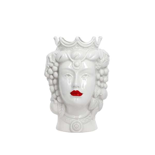 VASO TESTA DI MORO REGINA FRUTTA BIANCA CON LABBRA DECORATE CERAMICA CALTAGIRONE D. 18X25 - Dolci pensieri gift