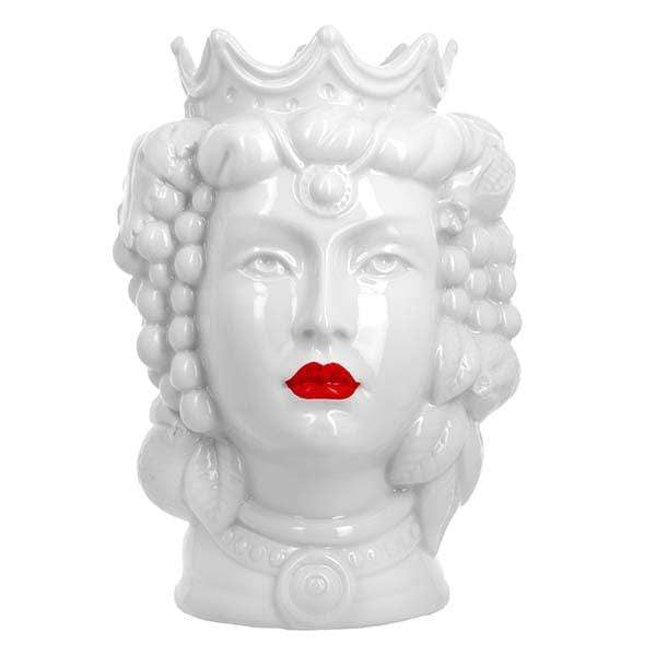 VASO TESTA DI MORO REGINA FRUTTA BIANCA CON LABBRA DECORATE CERAMICA CALTAGIRONE D. 26X35 - Dolci pensieri gift