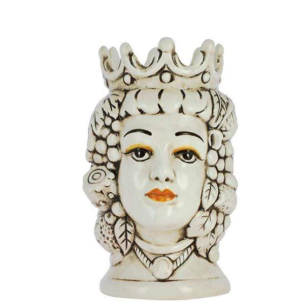 VASO TESTA DI MORO REGINA FRUTTA BIANCA DECORATA CERAMICA CALTAGIRONE D. 18X28 - Dolci pensieri gift