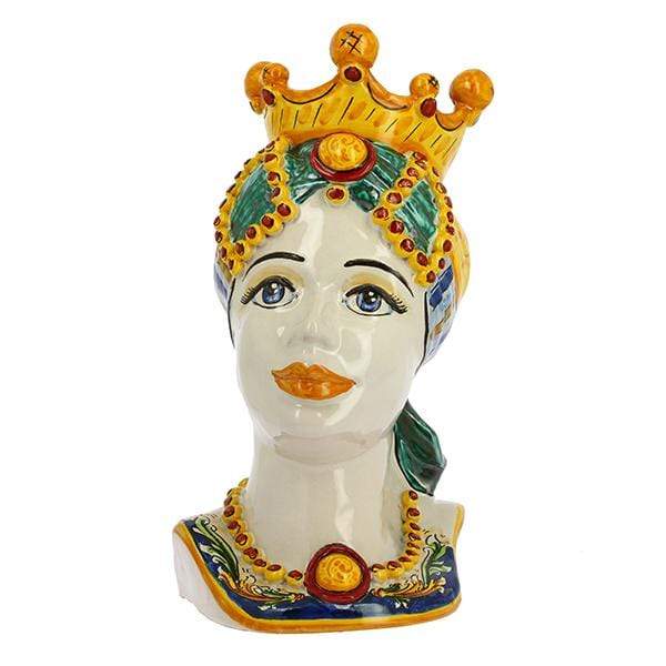 VASO TESTA DI MORO REGINA LUSSO MEZZO BUSTO DECORATO CERAMICA CALTAGIRONE D. 20X36 - Dolci pensieri gift