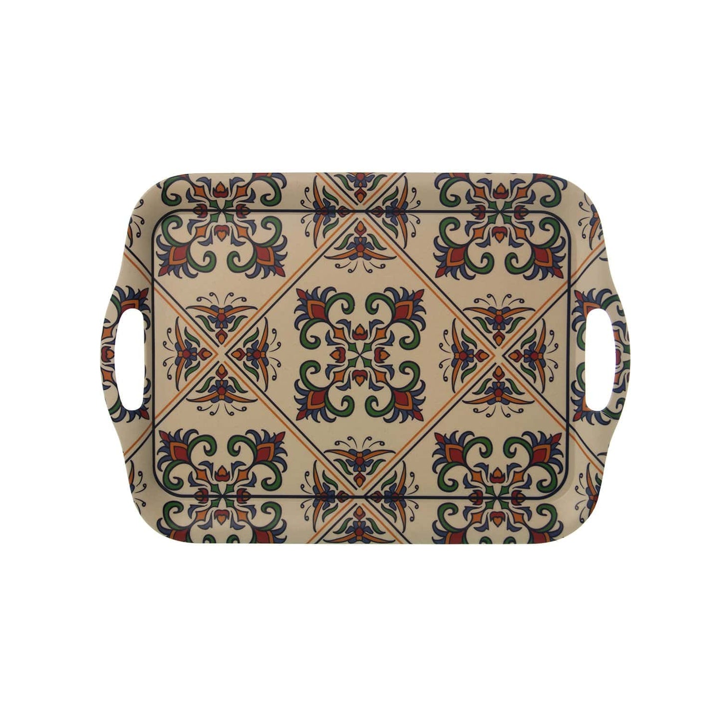 Vassoio in Bambù con decorazione Maioliche 36x25,8x2 Cm - Dolci pensieri gift