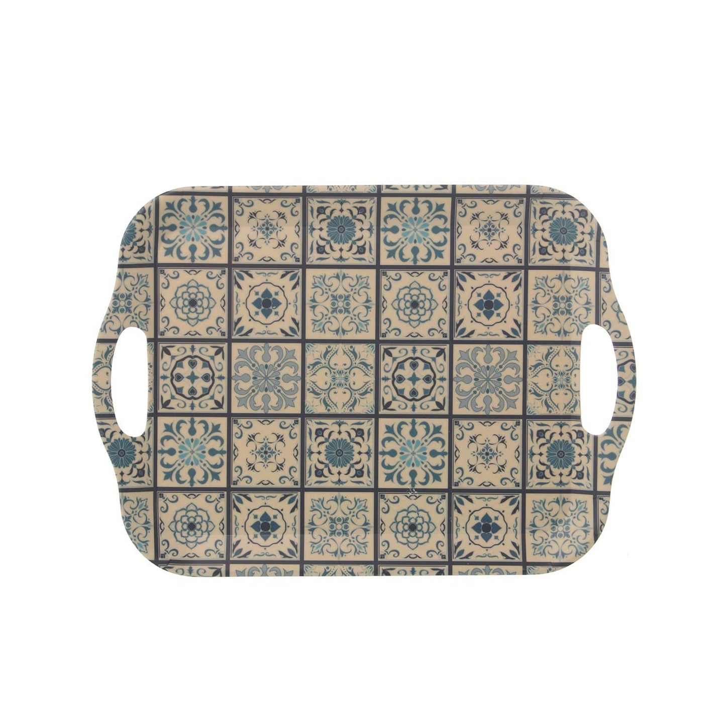Vassoio in Bambù beige con decorazione maioliche blu 36x25,8x2 Cm - Dolci pensieri gift