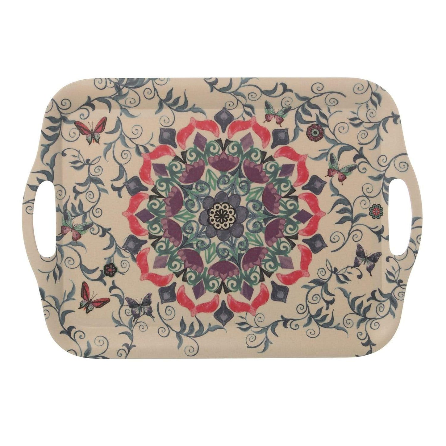 Vassoio in Bambù con decorazione Fiori mandala 47x32,5x2 Cm - Dolci pensieri gift