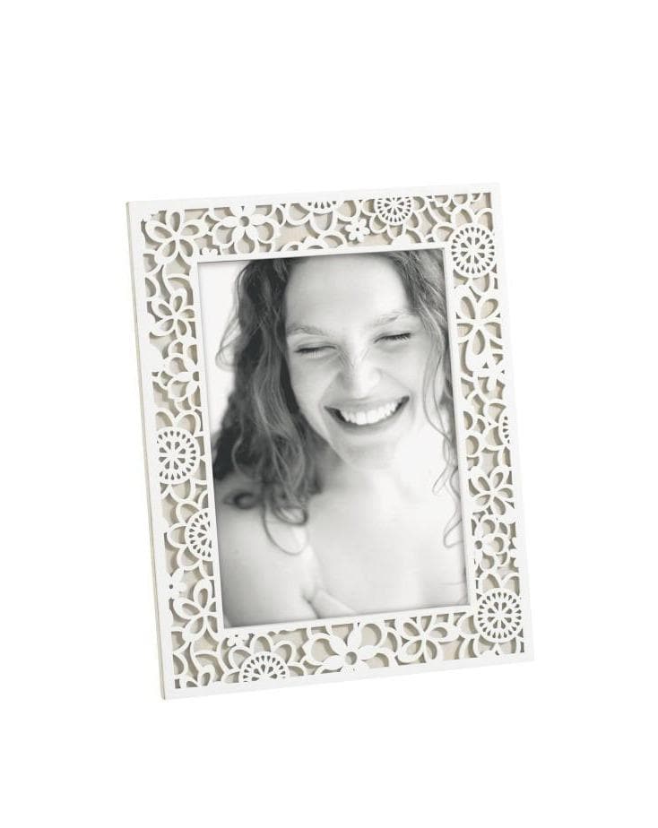 Cornice portafoto 13 x 18 cm in legno traforato con fiori design - Dolci pensieri gift