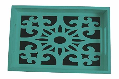 Vassoio in legno traforata con decorazione floreale barocco color turchese - Dolci pensieri gift