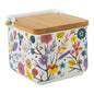 SALIERA IN CERAMICA CON COPERCHIO DI LEGNO 12X12X12 MOTIVO FIORI CUCINA