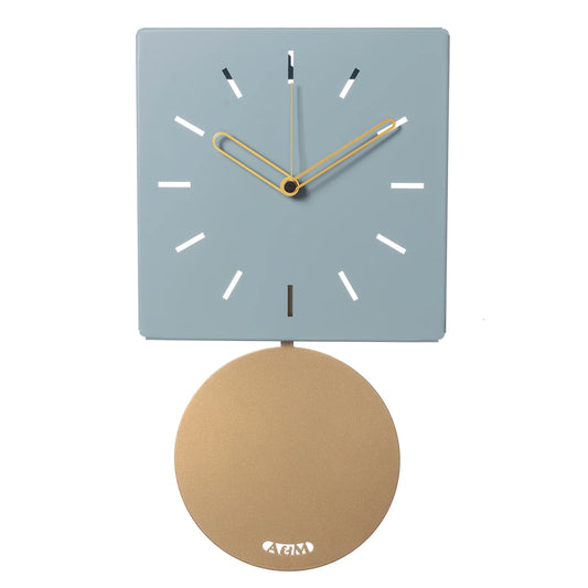 OROLOGIO DA PARETE COLOR CELESTE/GRIGIO CON PENDOLO ORO Dimensioni: 24 x 43,5 cm di altezza (profondità 4 cm)