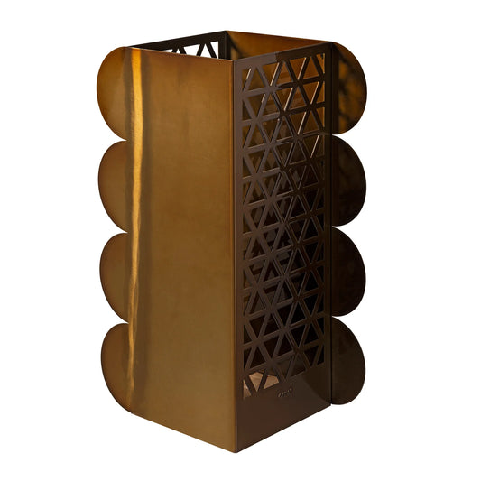 PORTAOMBRELLI IN MELLALLO DESIGN MARRONE BRONZO CARAMELLO TRAFORATO Dimensioni: 34x21x55h cm