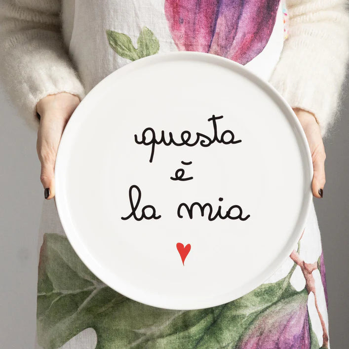PIATTO PIZZA BIANCO GRES PORCELLANA CON SCRITTA "QUESTA E' LA MIA" CM 31