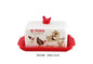 PORTABURRO CERAMICA DECORO GALLINA COUNTRY BIANCO ROSSO