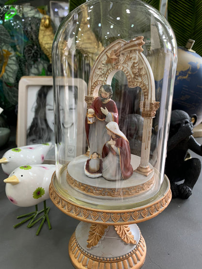 NATIVITA' ALZATA CAMPANA VETRO H.28CM BASE IN RESINA