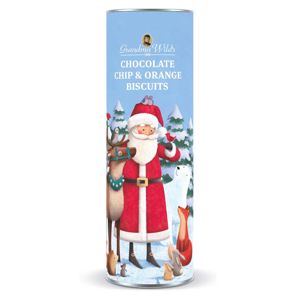 TUBO MAXI CONFEZIONE BISCOTTI AL CIOCCOLATO 200 GR. BABBO NATALE D.9 H 32