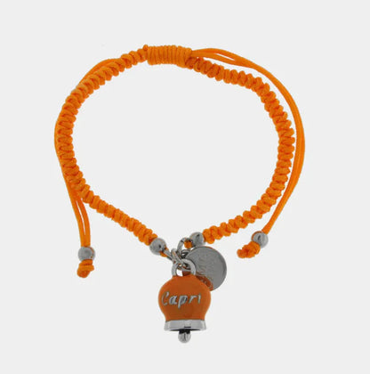 Bracciale AmoCapri acciaio Campanella Capri Estate Mediterranea arancione cotone