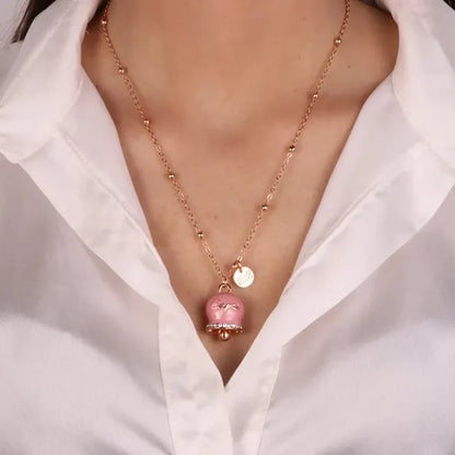 AmoCapri Collana in Metallo con campanella grande rosa e scritta Capri impreziosito da cristalli bianchi