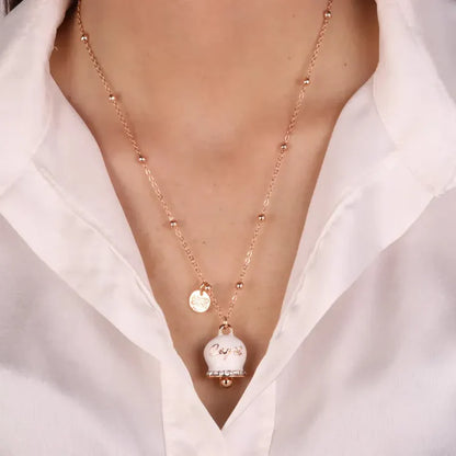 AmoCapri Collana in Metallo con campanella grande bianca e scritta Capri impreziosito da cristalli bianchi