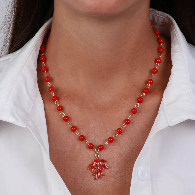 Collana in Metallo con corallo rosso