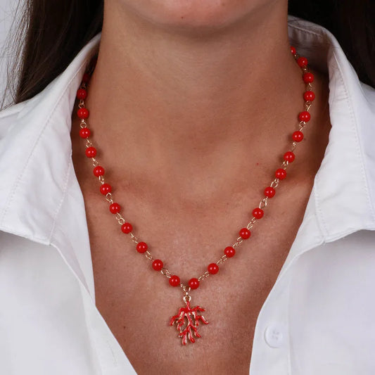Collana in Metallo con corallo rosso