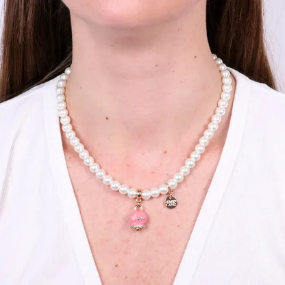 AmoCapri Collana in Metallo con perle e campanella rosa con scritta Capri