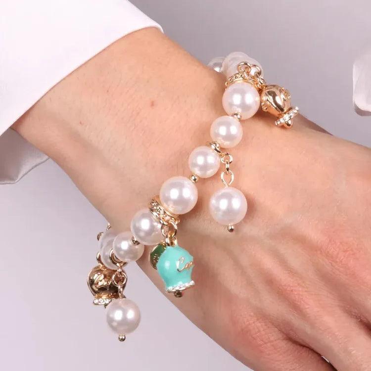 AmoCapri Bracciale in Metallo Bracciale in Metallo con perle e campanelle tiffany