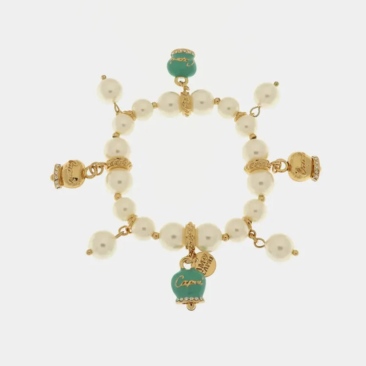 AmoCapri Bracciale in Metallo Bracciale in Metallo con perle e campanelle tiffany