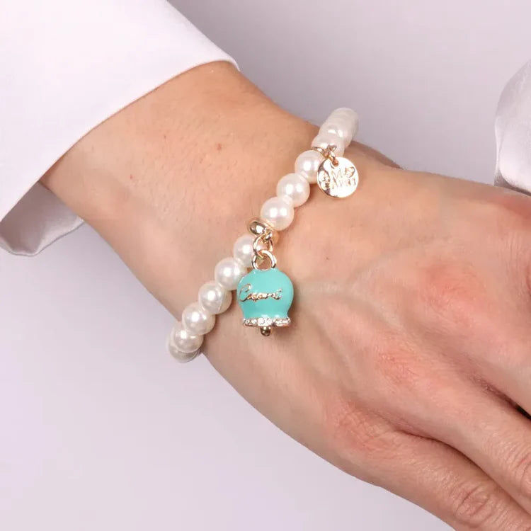 AmoCapri Bracciale in Metallo Bracciale in Metallo con perle e campanella tiffany