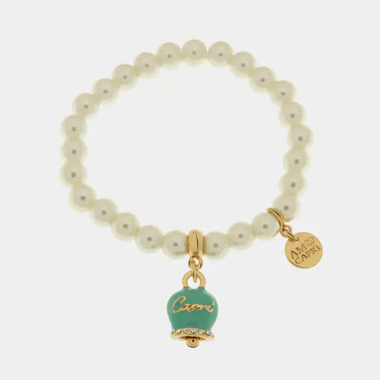 AmoCapri Bracciale in Metallo Bracciale in Metallo con perle e campanella tiffany