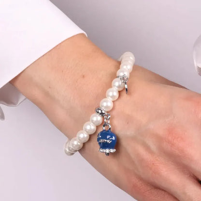 AmoCapri Bracciale in Metallo Bracciale in Metallo con perle e campanella blu