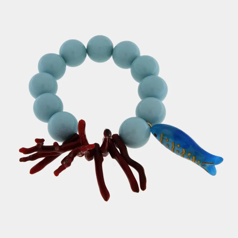 Bracciale in Metallo con sfere azzurre e simboli marini