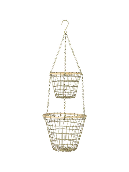 COPPIA CESTINI DA APPENDERE IN METALLO E LEGNO  ø25x20cm, ø19x15cm