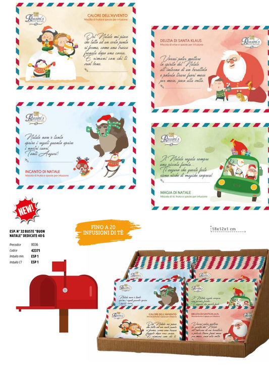 BUSTE BUON NATALE DEDICATE CON INFUSI E TISANE  40 GR. LETTERA REGALO