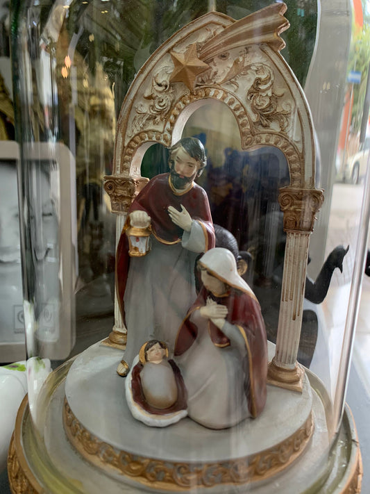 NATIVITA' ALZATA CAMPANA VETRO H.28CM BASE IN RESINA