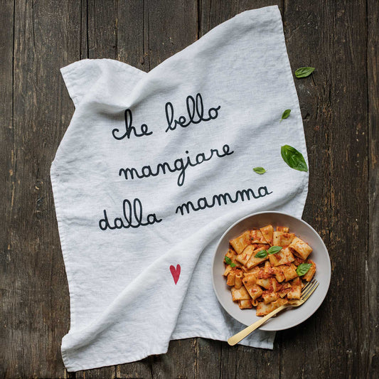 Canovaccio in lino Che bello mangiare dalla mamma