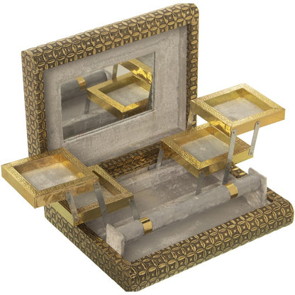 PORTAGIOIE IN METALLO ORO CON SCOMPARTI E SPECCHIO STILE  INDIANO