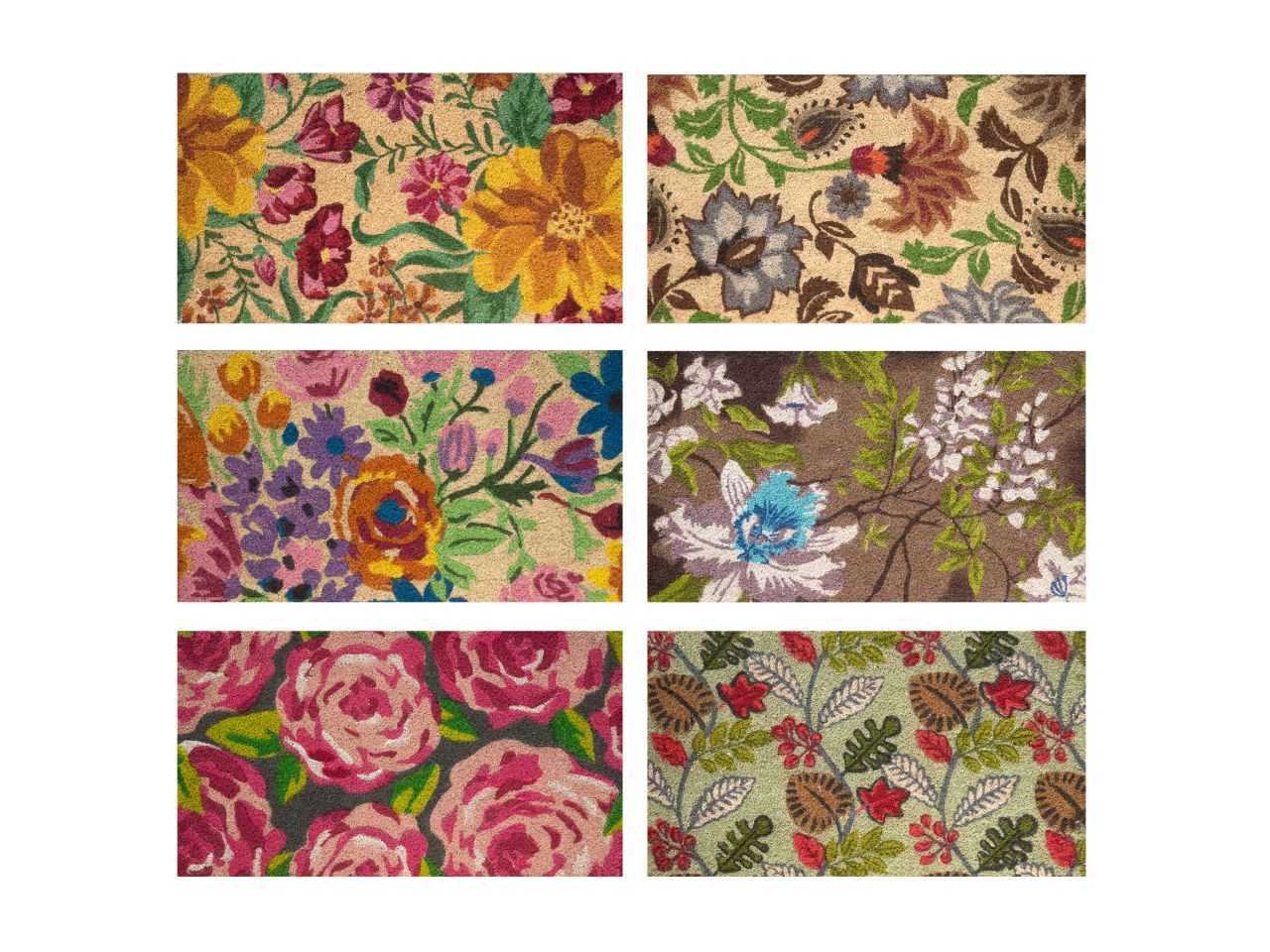 ZERBINO IN COCCO DECORO FIORI ASSORTITI MIS: 70X40 TAPPETO INTERNOED ESTERNO BASE ANTISCIVOLO