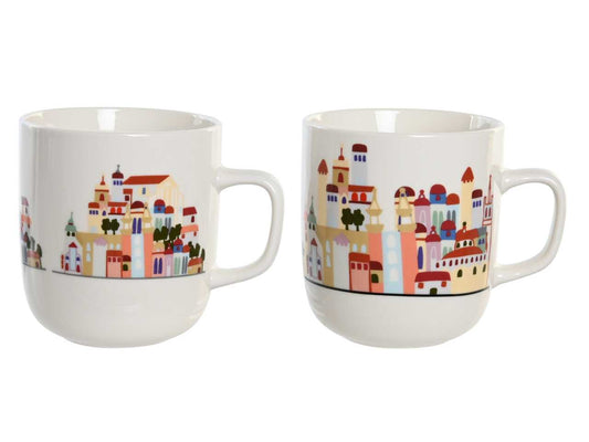 TAZZA IN PORCELLANA CASETTE CAPACITA' 380 ML MISURE 11,5x8,5x10cm 2 DECORI ASSORTITI
