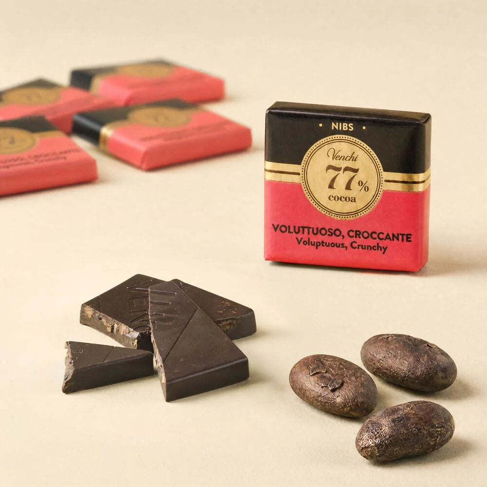 CIOCCOLATO VENCHI GRANBLEND EXTRA FONDENTE 77% CON NIBS 100 GR CROCCANTE GRANELLA DI SEMI DI CACAO TOSTATI DAL SUD AMERICA