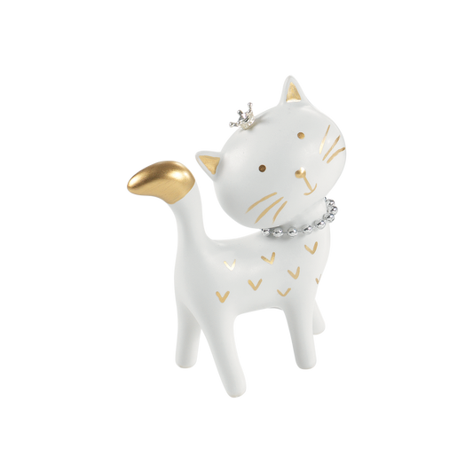 GATTO IN CERAMICA BIANCO E OROCON CORONCINA E COLLARE ARGENTO Dimensione: 10,5x5x14 h. cm.