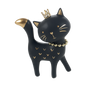 GATTO IN CERAMICA NERO E ORO CON CORONCINA E COLLARE ORO Dimensione: 15,5x7,5x19,5 h. cm.