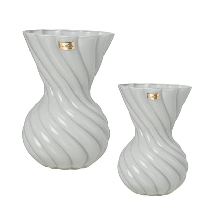 VASO VETRO EFFETTO PORCELLANATO  COLORE GRIGIO PERLA BASIC DESIGN ELAGANTE H. 23 CM