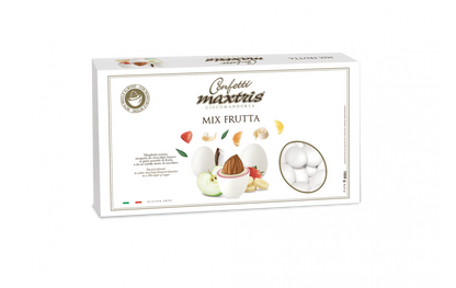 MAXTRIS CONFETTI ALLA FRUTTA 1 KG CON MANDORLA TOSTATA RICOPERTA DI CIOCCOLATO BIANCO MISTO FRUTTA.