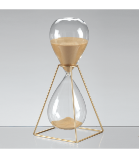 CLESSIDRA MISURA TEMPO  30 MINUTI IN VETRO CON SUPPORTO IN METALLO ORO DIMENSIONE: 12X12X28
