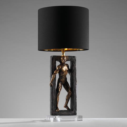 LAMPADA CON STRUTTURA IN RESINA BASE RETTANGOLARE  IN PLEXIGLASS  25x58,5 h. cm.