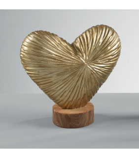 CUORE IN RERINA ORO BASE IN  LEGNO DIMENSIONE: 21,5x9x20,5 h. cm. DECORAZIONE CASA