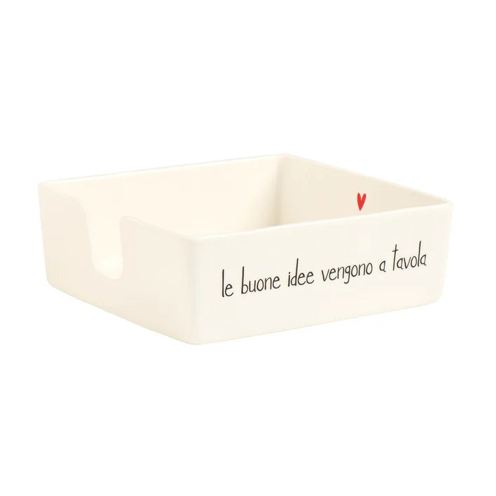 PORTATOVAGLIOLI IN GRES DECORO" LE BUONE IDEE VENGONO A TAVOLA" 18,8X18,8X6,2