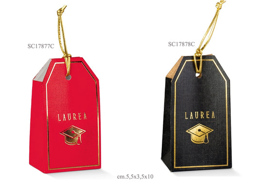 SCATOLA TAG PORTACONFETTI LAUREA NERO ROSSO