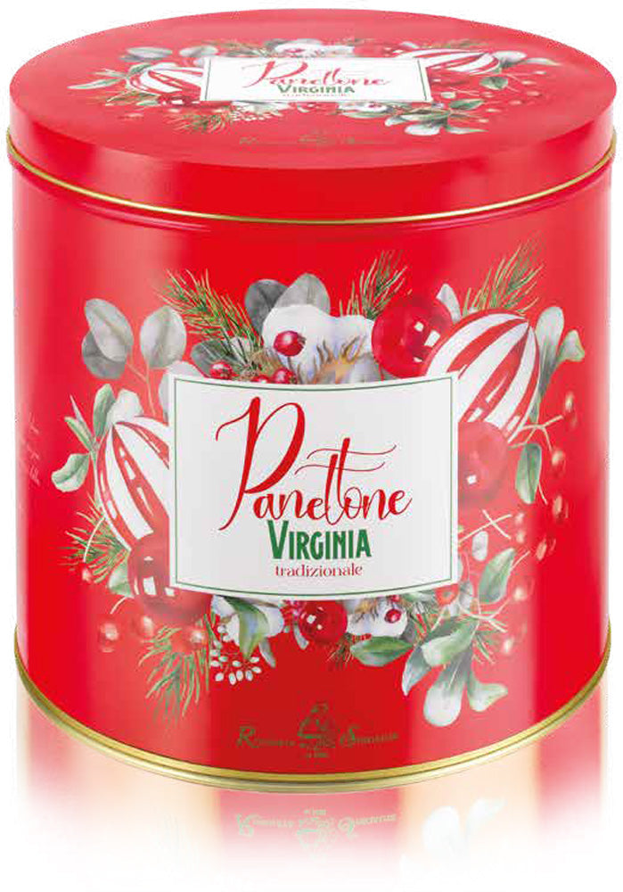 VIRGINIA PANETTONE CLASSICO IN LATTA ROSSO CON DECORI NATALIZI 1 KG