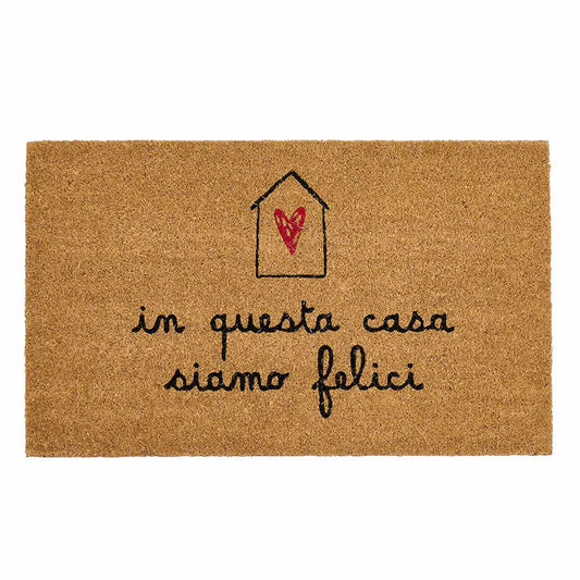 ZERBINO COCCO DECORO "IN QUESTA CASA SIAMO FELICI" 75X45 CM SPESSORE 2 CM