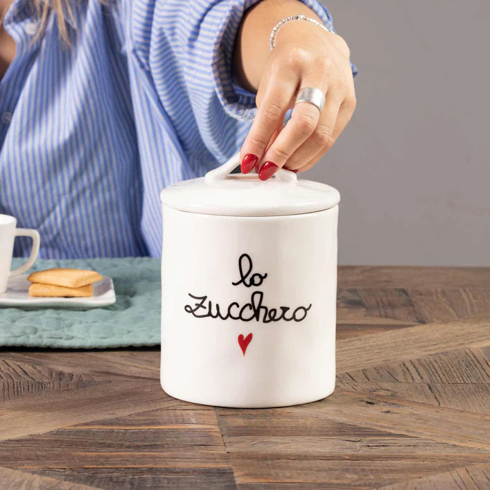 BARATTOLO IN GRES PORCELLANATO BIANCO "LO ZUCCHERO" ERMETICO
